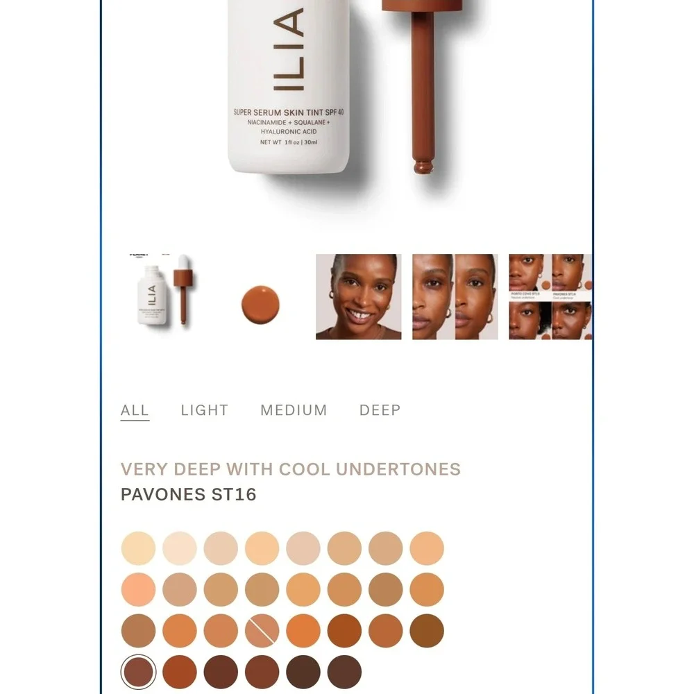 ILIA Super Serum Skin Tint SPF 40 ST16 Pavones 1oz 30ml Niacinamide Squalane NEW
